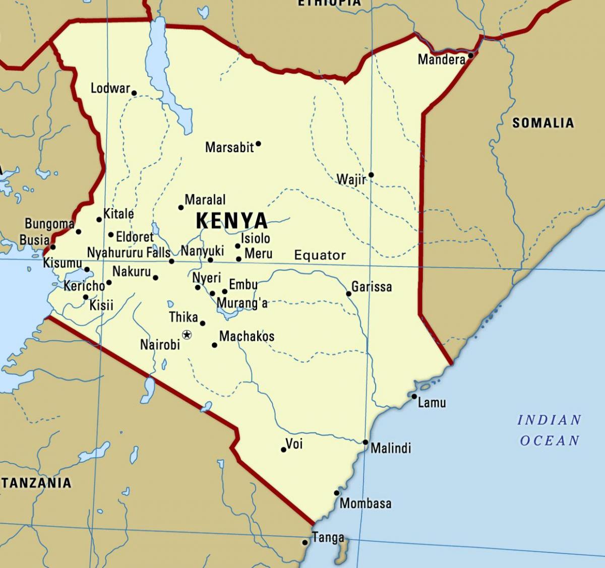 نقشہ کینیا کے شہروں کے ساتھ